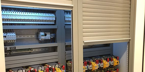 Transformer cabinet with roller shutter